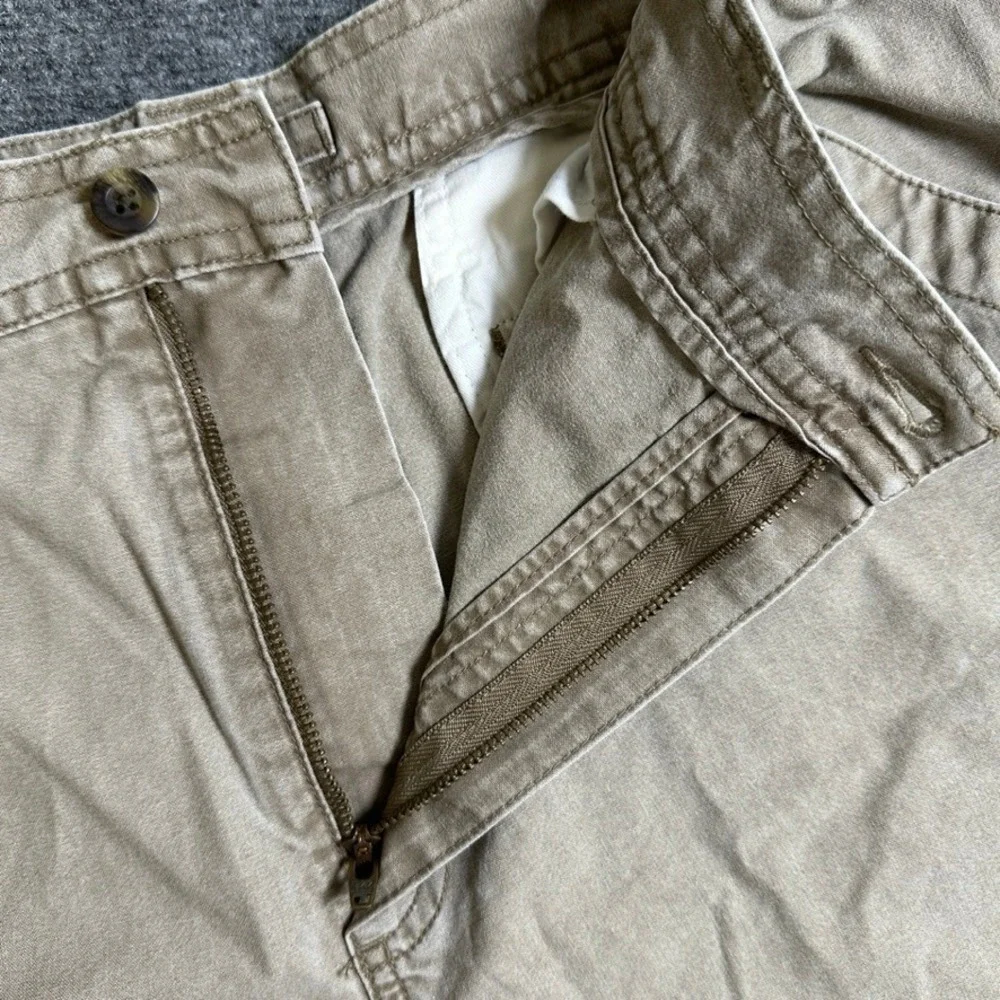 LL Bean Mens Cargo Shorts Khaki Tan Cotton Canvas Elastic Waist 35 224994
